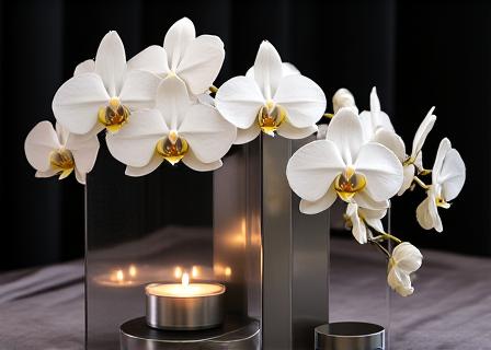 Centrotavola in alluminio e orchidee